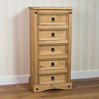 Image de Vida Designs Corona Commode étroite à 5 tiroirs, Taille du Produit: H 95 x L 48 P 35 Cm Env