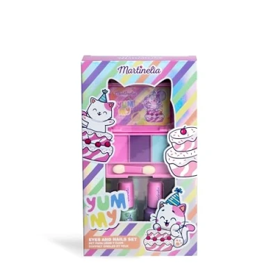 Image de MARTINELIA Set de 2 Vernis à Ongles Base d&#039;Eau et Palette 3 Fards Paupières pour Enfant Coffre Maquillage Fille Sans Produit Nocif Cadeau Dès Ans
