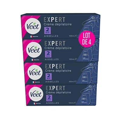Image de VEET EXPERT Crème Dépilatoire Aisselles avec Dôme Applicateur Agit en 2min Lot de 4x100ml
