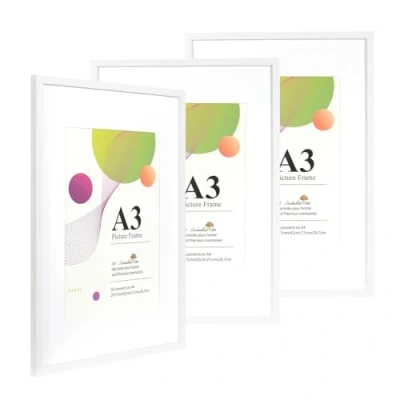 Image de Scholar Tree Lot de 3 cadres photo A3 blancs 29,7 x 42 cm Cadre avec suspension murale en bois passe partout A4