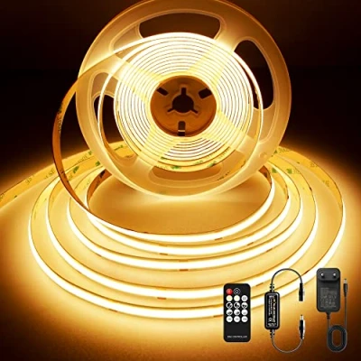Image de BERIXDEEP Ruban LED COB 5M, Bande Lumineuse Dimmable avec Telecommande et Alimentation, DC24V, CRI&gt;90, 480LEDs/m, Largeur 8mm, Blanc Chaud pour Décoration de Chambre, 2700K