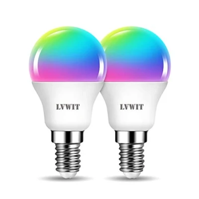 Image de LVWIT 4.9W Ampoule LED E14 WIFI (Remplace 40W Incandescent) 470LM Dimmable, RGB Contrôlable via APP Tuya Smart Life, Compatible avec Alexa Echo Dot et Google Home Assistant, Lot de 2