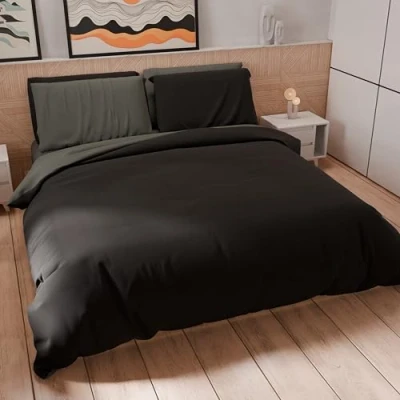 Image de PETTI Artigiani Italiani Parure de lit Simple 160 x 200 cm (1 taie d&#039;oreiller 50 80 Incluse), en Microfibre Douce Gris foncé Noir