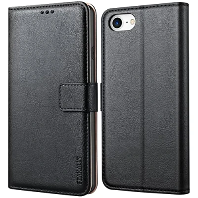 Image de Peakally Coque pour iPhone SE 2022 5G/SE 2020/6/6S/7/8, Housse de Protection Etui à Rabat Premium en Cuir PU [Pochette Portefeuille] [Fermeture Magnétique] Noir