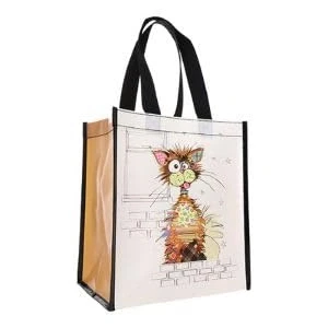 Image de KIUB Cabas de courses en matière recyclée motif Chat marron stylisé Ziggy format 30 * 26 cm avec épaisseur 16CM