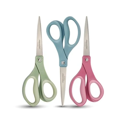 Image de Fiskars SoftGrip Lot de 3 Ciseaux en titane Performance profilée tout usage 20,3 cm à papier droits pour le bureau et les arts l&#039;artisanat