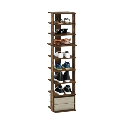Image de Furinno Compacte Tour à Chaussures Verticale et Peu Encombrante, Étagère pour Entrée de Placard, 9 Niveaux, Pin Ambré