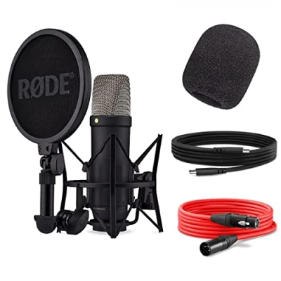 Image de Rode NT1 5ème génération XLR USB Microphone de studio noir + filtre pop Keepdrum WS2