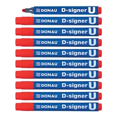 Image de DONAU 7371001 04PL D Signer U Lot de 10 marqueurs permanents Rouge Pointe ronde 2 4 mm (trait) Marqueur permanent Non toxique Résistant à l&#039;eau base d&#039;alcool