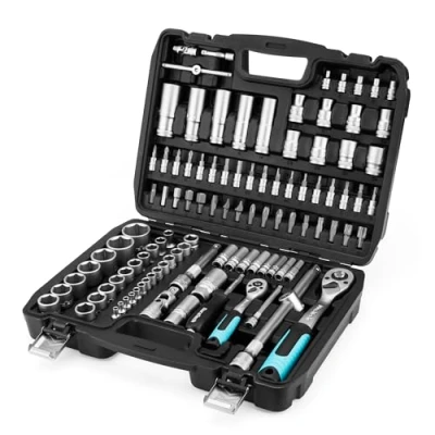 Image de DURATECH Coffret de Douilles Embouts et Clés à Cliquet 108 pièces, Réversible 1/2&quot; 1/4&quot;, Rallonges, Embouts, Douilles, Acier au Chrome vanadium, Inclus pour Réparation Voiture