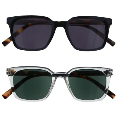 Image de OPULIZE KOI Lunettes de Lecture Solaire x2 Large Monture Rectangle Verre Teinté UV400 Noir/Transparent Homme/Femme Charnières Ressorts SS50 1C +2.50