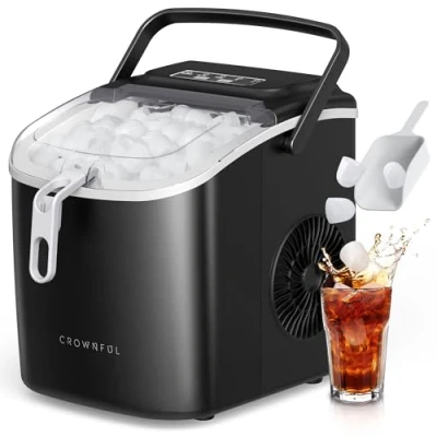 Image de CROWNFUL Machine à Glaçon, 12kg en 24h, 9 Glaçons 6 Minutes, Portable a Glacons avec Capteur Infrarouge et Autonettoyant, Idéale pour Maison, Cuisine, Bureau, Bar, Fête