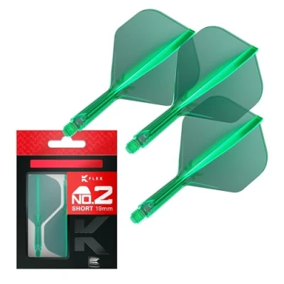 Image de Target Darts K Flex Integrated Dart Flight And Shaft, No.2 Vert (Court) Pack de 3 fléchettes No 2, 2 en 1 moulées avec précision et tige fléchette Accessoire professionnel