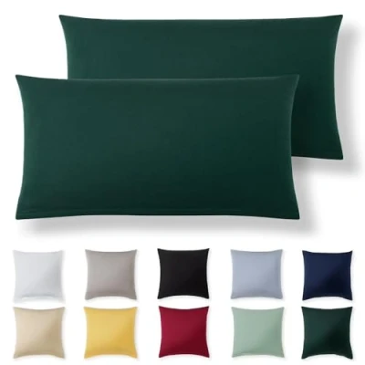 Image de Alreya Taie Oreiller 40x70 Coton (Lot de 2) Vert Forêt 100% Jersey Coton, Housse Coussin cm, Taies d&#039;oreiller en avec Fermeture éclair 40 x 70 cm