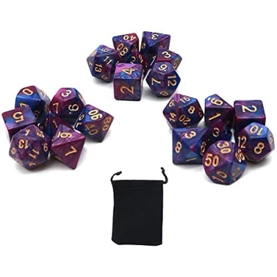 Image de DollaTek Jeu de dés polyédriques Jeux Table 3 x 7 (21 pièces) Série Die D20 D12 D10 D8 D6 D4 DND RPG MTG Double Couleurs Une pièce (Purôle and Blue)