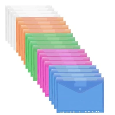 Image de 20Pcs Pochette Plastique Transparente A4,Pochette Classeur,Pochette pour documents A4,Pochettes en avec Bouton,Porte A4 (B)