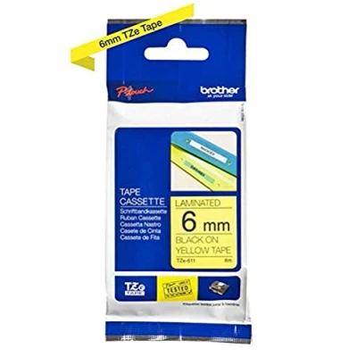 Image de Brother TZe 611 (6 mm) Noir sur jaune Ruban