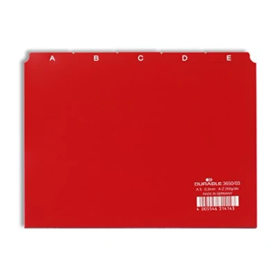 Image de Durable 365003 Jeu de 25 Intercalaires Format A5 Paysage avec Divisions 5/5 Onglets Imprimés A Z Polypro Coloris Rouge