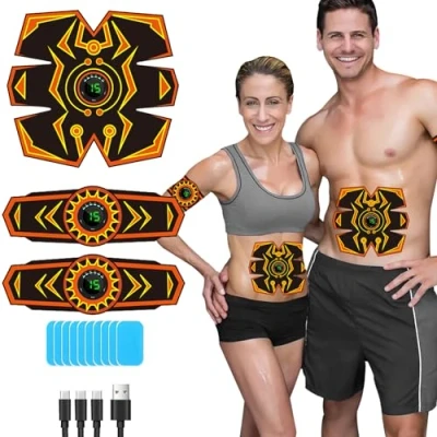 Image de SEVEKO Electrostimulateur Musculaire, EMS Ceinture Abdominale Electrostimulation, Abdos Musculation Appareil, Abdominaux 6 Modes &amp; 15 Intensités, 10 pcs Electrodes