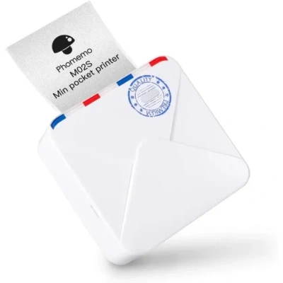 Image de Phomemo M02S Imprimante Mini d&#039;autocollants Bluetooth, Fabricant pour Enfants, Journal, Bricolage, Learning, Blanc