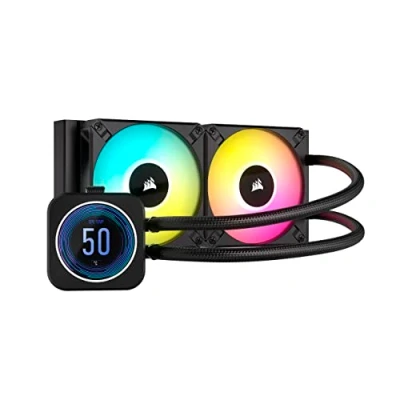 Image de Corsair iCUE H100i ELITE LCD XT Refroidisseur de CPU Liquide Écran IPS Deux Ventilateurs AF120 RGB Radiateur 240mm Convient à Intel® LGA 1700, AMD AM5, et Plus Noir
