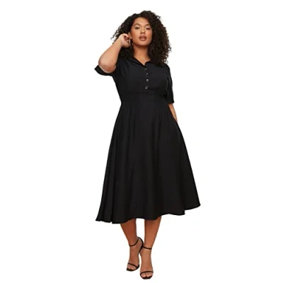 Image de Trendyol Robe midi trapèze tissée Coupe décontractée Grande Taille, Noir, 50 Plus Femme