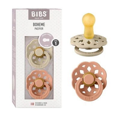 Image de BIBS Boheme Lot de 2 tétines. Sans bisphénol A. Téterelle ronde, Taille 1 (0 6 mois), Vanilla/Peach
