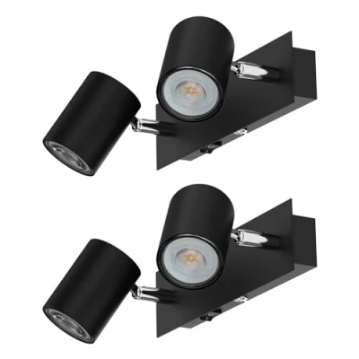 Image de ledscom.de 2 pièces Spot mural WAIKA, à deux flammes, avec interrupteur, noir mat, incl. ampoules LED GU10 510lm blanc chaud chacune