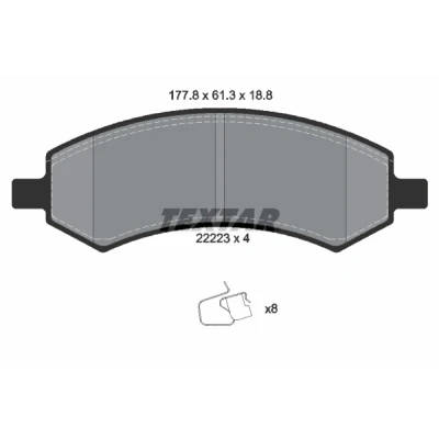 Image de TEXTAR 2222301 Jeu de plaquettes frein non préparé pour indicateur d&#039;usure avec accessoires RAM: 1500 Crew Cab Pick up, Extended up