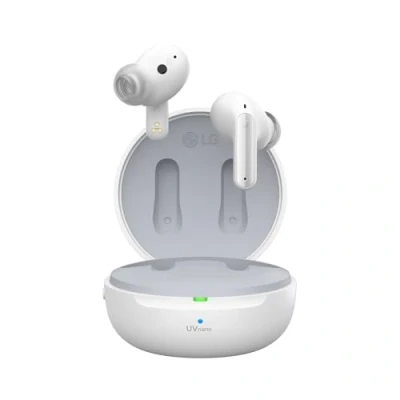 Image de LG Electronics TONE Free DFP9W.CDEULLK Écouteurs Intra Auriculaires sans Fil Bluetooth avec Fonction UVnano, Mode vol Blanc nacré