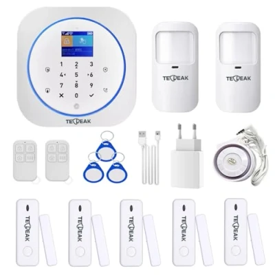 Image de Alarme Sécurité Système WiFi/GSM, TECPEAK d&#039;alarme avec Sirène Intégrée, Kit Fournit Un Moyen Très Efficace de Protéger Votre Maison et Bureau