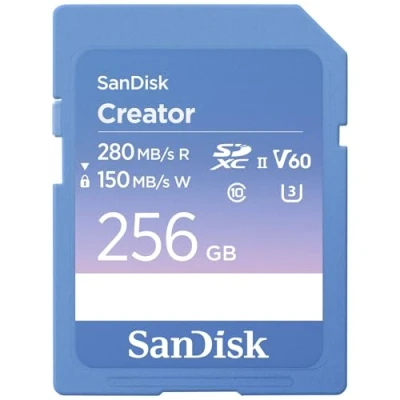 Image de SanDisk Creator SD UHS II Carte, 256 Go Carte V60, 6K &amp; 4K UHD, Vitesse de Lecture jusqu&#039;à 280 MB/s, Logiciel récupération des données RescuePRO Deluxe, Class 10, U3