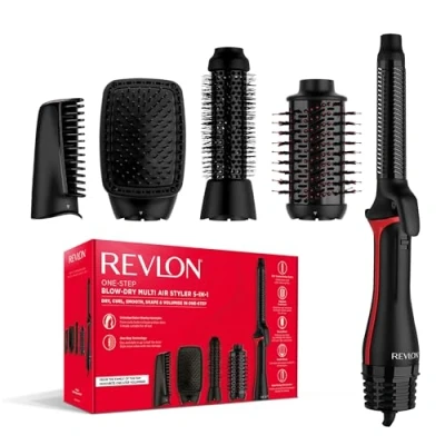 Image de Styler multi usages One StepTM 5 en 1 de REVLON (têtes amovibles, boucleur, sèche cheveux, brosse volumisante, coiffante et concentrateur). RVDR5370