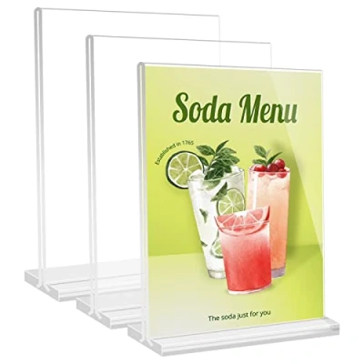 Image de Lot de 3 supports panneau en T acrylique A4,A4 Présentoir Table,Support Présentation,A4 Porte menu Transparent Acrylique,Support Double Face Pour publicitaire,menu,affiche,etc