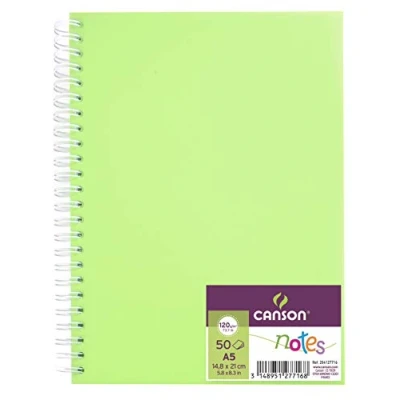 Image de Canson Carnet de 50 feuilles notes et dessin format A5 120g spiralé couverture polypro Vert