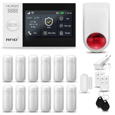 Image de Systeme d&#039;alarme Maison WiFi + GSM, HUXGO HXA007 Sirène sans Fil, 12X détecteur de Mouvement, 1X capteur Porte/fenêtre, TUYA