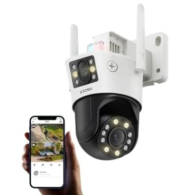 Image de ZOSI Camera Surveillance WiFi Exterieure avec Double Objectif, 8MP(4MP+4MP), 8X Zoom Hybride, PTZ Suivi Automatique, 360 Vue Détection Humaine/Véhicule, Audio Bidirectionnel, Sirène Alarme, C298 Max