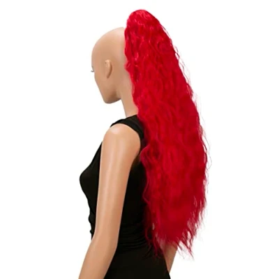 Image de CAISHA 70cm Extra Long Volumineux Ondulé Queue De Cheval Postiche Fibres synthétiques Résistantes Á la Chaleur Avec Clip Papillon Rouge H703