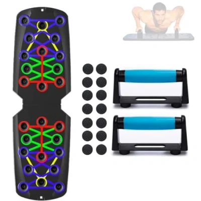 Image de TABLE POUR FLEXIONS PUSH UP BOARD MULTIFONCTION 13 EN 1 PORTABLE PLIABLE MANCHES ANTIDÉRAPANTES ABDOMINAUX