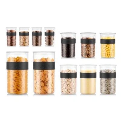 Image de Bodum K11830 01SA 1 Presso Set de 12 Bocaux Conservation en Plastique avec Couvercle Hermétique 4 x 0,25 L, 3 0,6 1,0 2 2,0 Noir