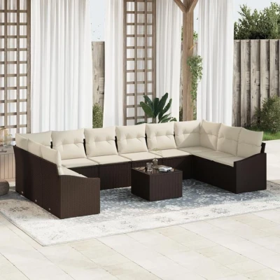 Image de VidaXL Ensemble de Canapés Jardin 10 Pièces avec Coussins en Rattan Poly Grey 3346908