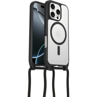 Image de Otterbox Coque React Series Necklace MagSafe pour iPhone 16 Pro, de Protection Ultra Fine avec Collier réglable et Amovible, testé Selon Les Normes Militaires, Transparent/Noir