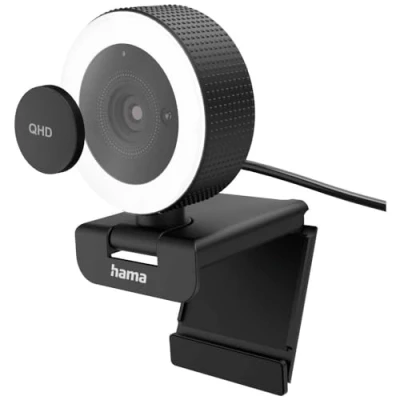 Image de Hama Webcam Streaming QHD C 800 Pro (Ringlight intégrée Autofocus Exposition Intelligente Double Micro, Idéale Visio Teams Youtube Twitch ou Gaming, pivotable 360, Cache caméra, télécommande) Noir