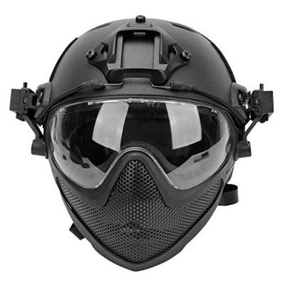 Image de Casque Tactique PJ Airsoft Fast F22, Protection intégrale du Visage avec Masque et Lunettes détachables, d&#039;équitation d&#039;extérieur.