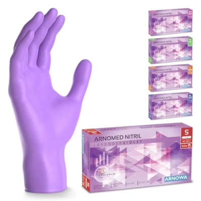 Image de ARNOMED gants jetables violet, nitrile taille S, gant jetable avec 100 pièces/boîte, en non poudrés &amp; sans latex, cuisine, a usage unique XS, M, L XL