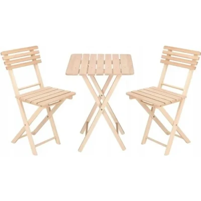 Image de Ensemble de meubles jardin SPRINGOS 2 chaises et 1 table Bois massif Pliant Naturel