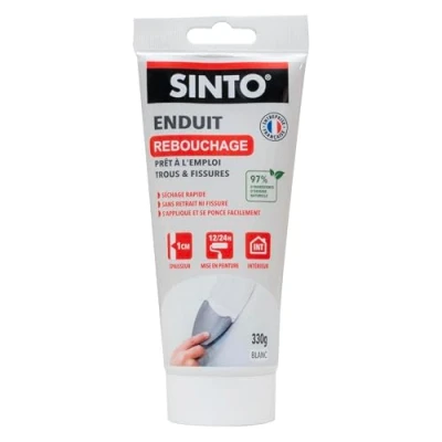 Image de SINTO Enduit Rebouchage Trous et Fissures Prêt à l&#039;Emploi 97% d&#039;Ingrédients d&#039;Origine Naturelle Séchage Rapide Sans Retrait Ni Fissure Usage Intérieur Technique Professionnelle 330g