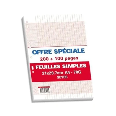 Image de de 3553231750185 Pages Copies, Simples, Grand, Format A4, Grands Carreaux Séyès, 70g, Perforées, Lot 300