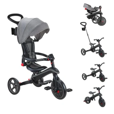Image de Globber Tricycle Explorer 4 en 1 Pliable et évolutif draisienne pour Les Tout Petits de 10 Mois à 5 Ans Noir Gris