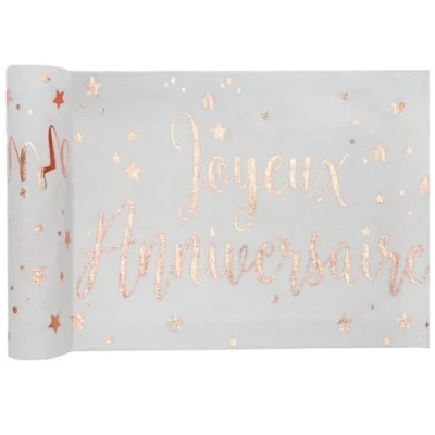 Image de SANTEX 5668 20 30, Chemin de Table Joyeux Anniversaire Coton métallisé Blanc/Or Rose